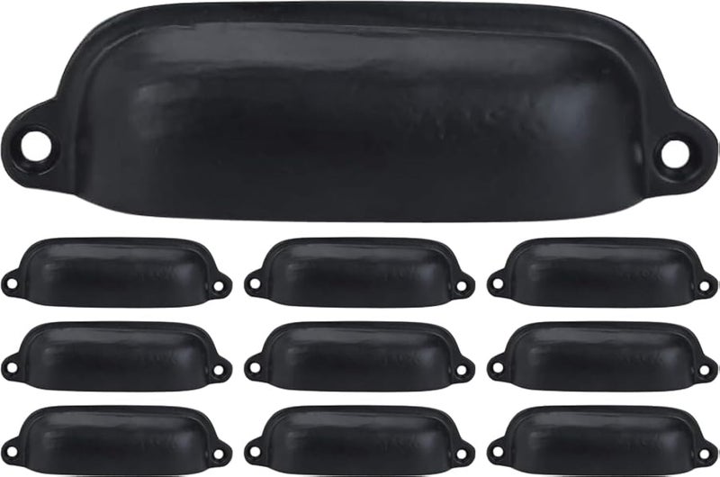 A29 Set of 10 Cast Iron Cup Drawer Pulls, 3.5 inch Drawer Pulls, Vintage Black Cabinet Handles, Cabinet Dresser Cup Kitchen Handles, Hardware, Dresser Pulls - Image 1